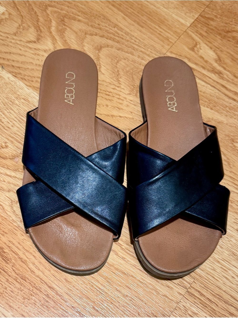 Abound Black Crisscross Slide Sandals with Brown Footbed
